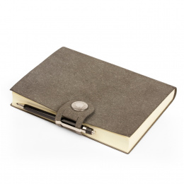 Notebook LEFA with pen grey | 12 x 16,5 cm, 144 sheet lined